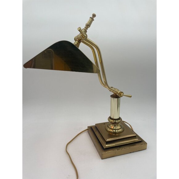 Vintage Brass Bankers Adjustable Knuckle Desk Lamp Slotted Shade Art Deco Design - Picture 4 of 13